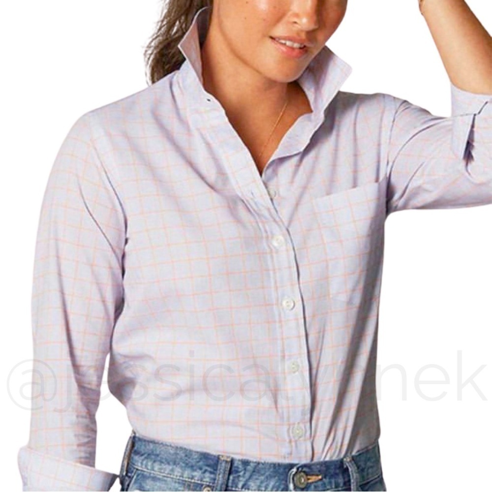 Sarah Alexandra The Weekend 100% Cotton Windowpane Button Front Shirt Top Blue S